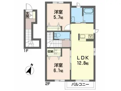 トリプルコートA(2LDK/2階)の間取り写真
