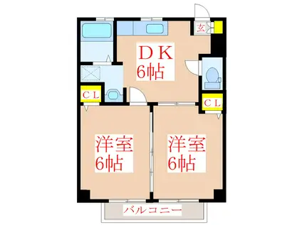 ガーデンプレイス小田A棟(2DK/2階)の間取り写真