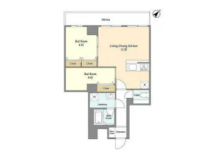 グランカーサ西葛西(2LDK/5階)の間取り写真