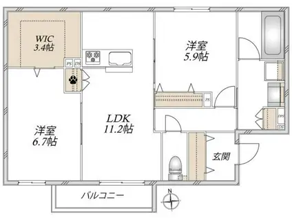 シュシュ・ドミールII(2LDK/2階)の間取り写真