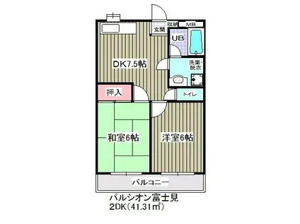 パルシオン富士見(2DK/2階)の間取り写真