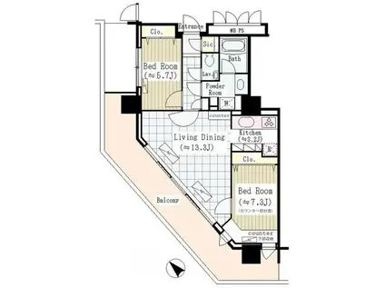 ユニゾンタワー(2LDK/31階)の間取り写真
