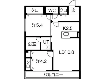 ラ・メリディアン厚別(2LDK/2階)の間取り写真