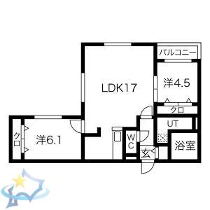 ZABO HILLS MINAMIMARUYAMA(2LDK/4階)の間取り写真