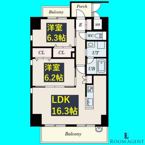 リンパクマンション(2LDK/8階)の間取り写真