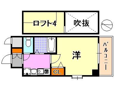 エステムコート神戸県庁前Ⅲフィエルテ(1K/2階)の間取り写真