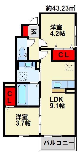 グランドヒルズA棟(2LDK/1階)の間取り写真