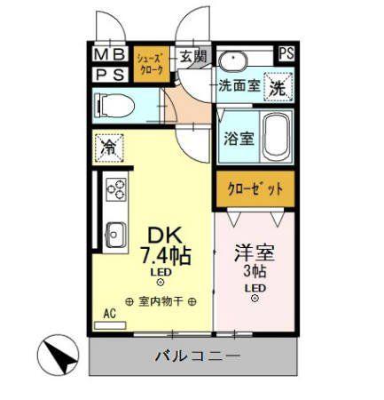 S.エテルネル(1DK/3階)の間取り写真