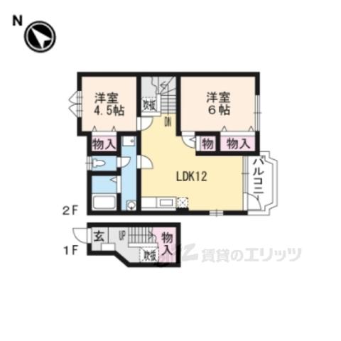 ラフィーネⅠ(2LDK/2階)の間取り写真