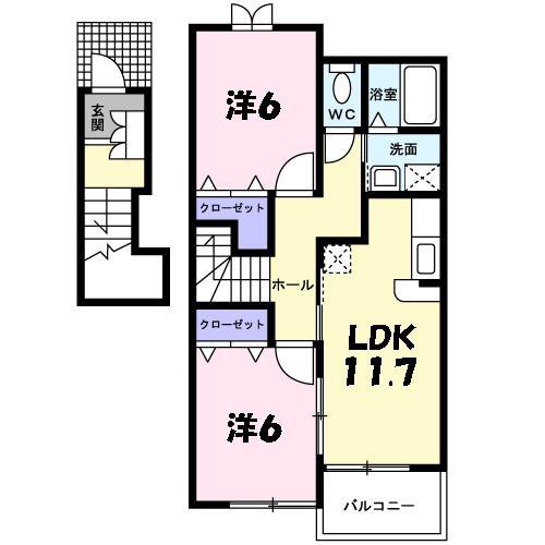 ミニョンストリートI(2LDK/2階)の間取り写真