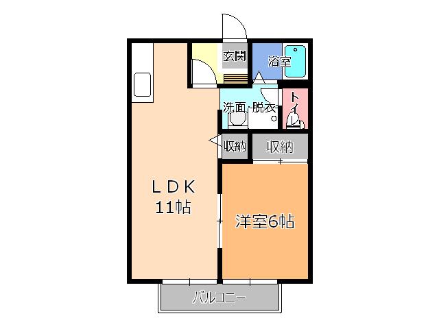 フォルトゥーナ今泉(1LDK/2階)の間取り写真