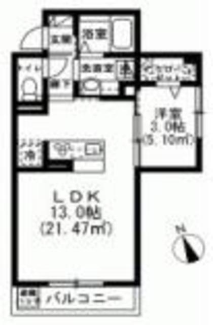 ソレイユ調布(1LDK/3階)の間取り写真