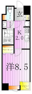 つくばエクスプレス 六町駅 徒歩3分 6階建 築16年(1K/2階)の間取り写真