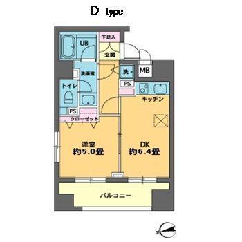 カスタリア新富町(1K/8階)の間取り写真