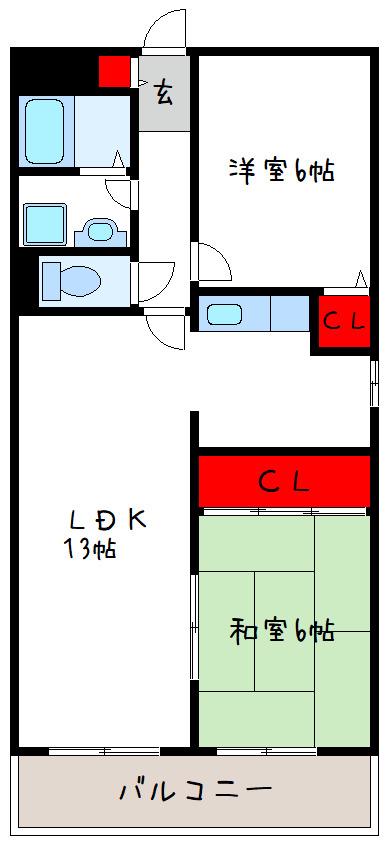 エムライフ(2LDK/4階)の間取り写真