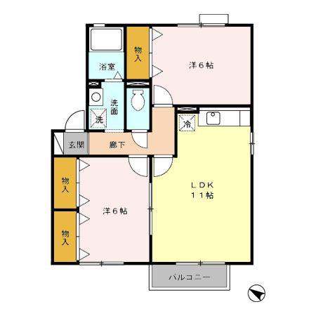 ソレイユ B棟(2LDK/2階)の間取り写真