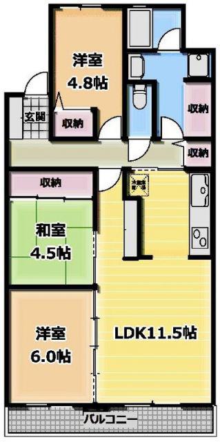 ラポール観山(3LDK/7階)の間取り写真