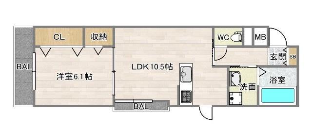 ヴィオラ住吉大社(1LDK/3階)の間取り写真