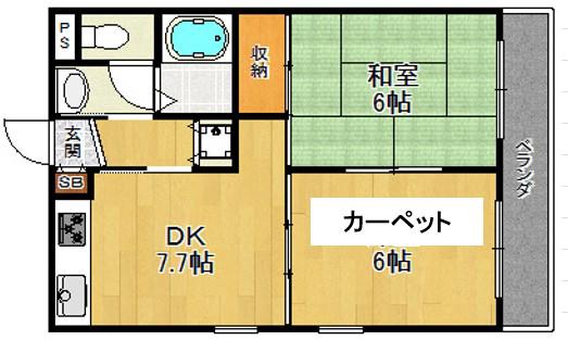 武庫之荘北アイビーコート(2DK/3階)の間取り写真