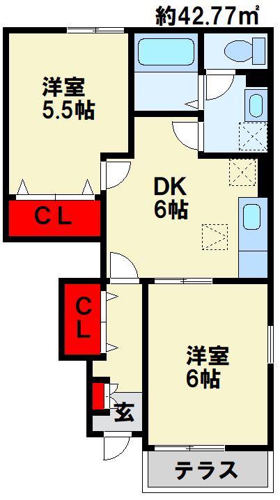 アンジュ・ヴィラD(2DK/1階)の間取り写真