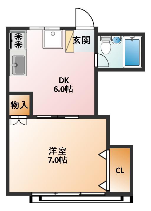 K2ハイツ(1DK/2階)の間取り写真