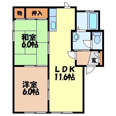 コスモスハイツ(2LDK/2階)の間取り写真