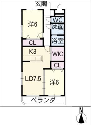 エスポワール西洞(2LDK/1階)の間取り写真