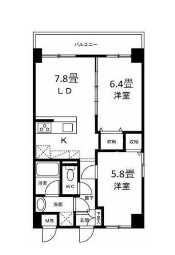 パルテンザB棟(2LDK/1階)の間取り写真