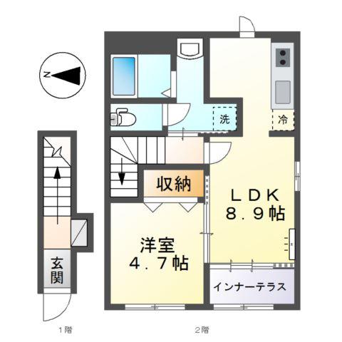 リヴィエール林(1LDK/2階)の間取り写真