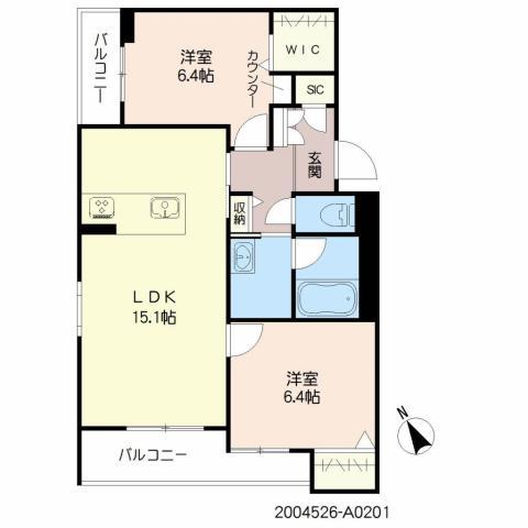 シャーメゾン日之出(2LDK/2階)の間取り写真