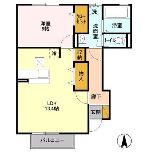 サフィーロB(1LDK/1階)の間取り写真