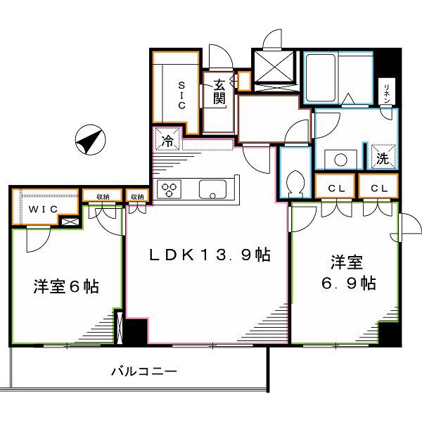 セリオ落合東中野(2LDK/10階)の間取り写真