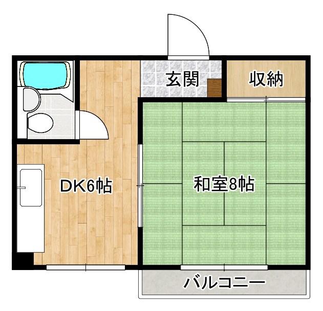 野坂ハイツ(1DK/2階)の間取り写真