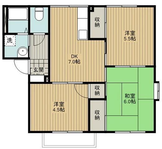アンバービレッジN(3DK/2階)の間取り写真