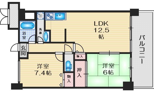 コートアメニティ江坂(2LDK/2階)の間取り写真