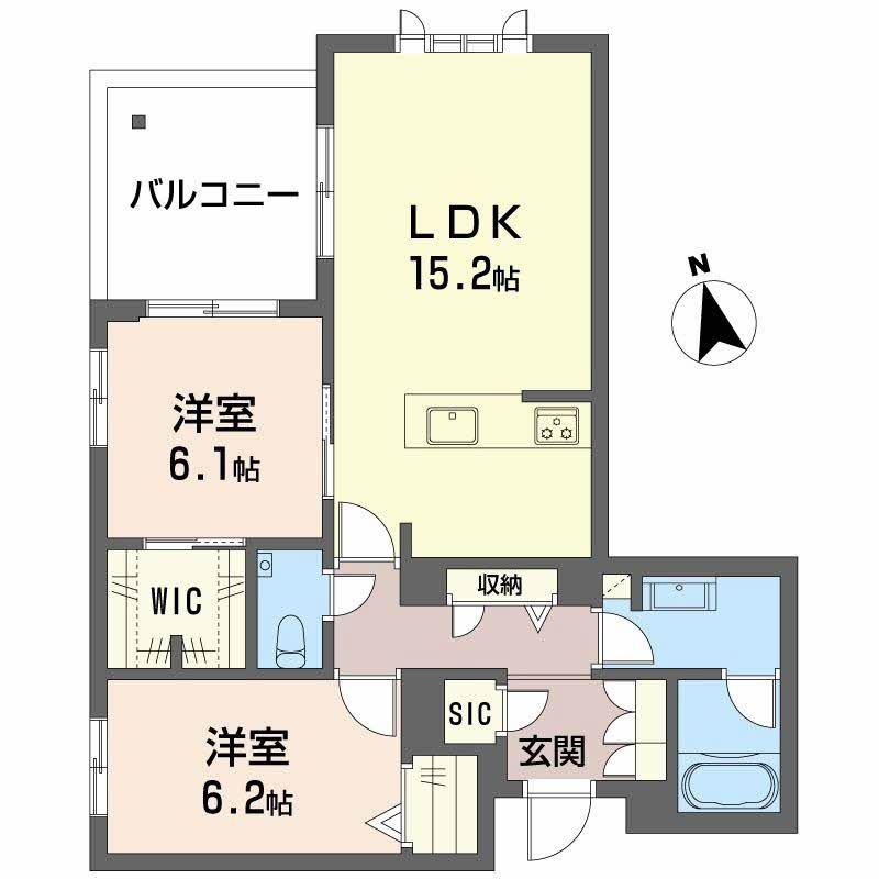 CELFENA 宝塚・川面 HAUTDEGAMME(2LDK/2階)の間取り写真