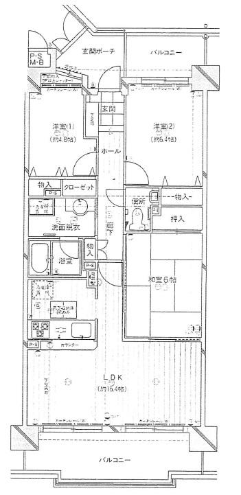 牛田早稲田グランドハイツ(3LDK/6階)の間取り写真