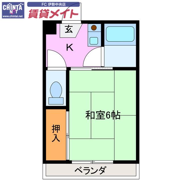 ジョイフル伊勢(1K/2階)の間取り写真