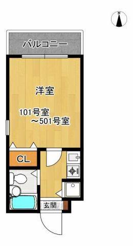 ワコーレフット篠原(1K/5階)の間取り写真