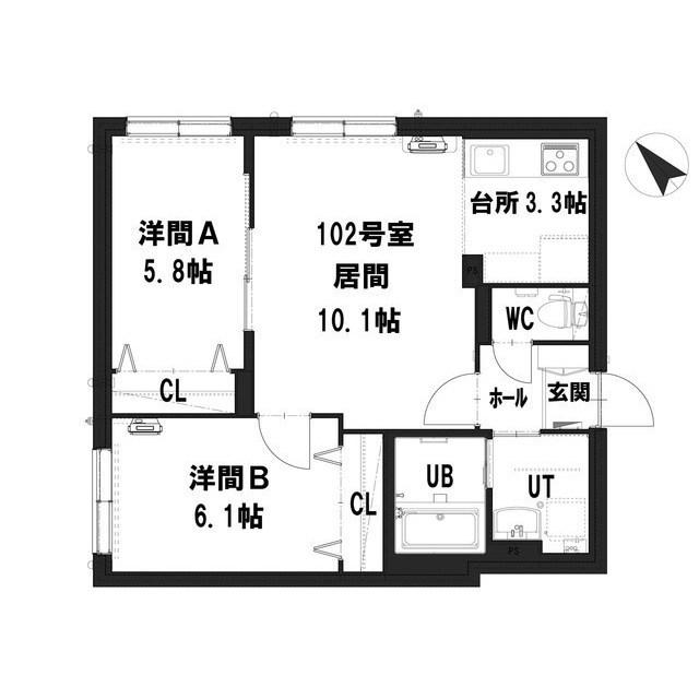 グランメール 豊平公園駅前(2LDK/1階)の間取り写真