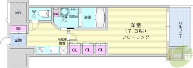 レジディア榴岡 イースト棟(1K/7階)の間取り写真