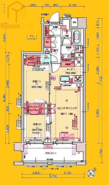 プレディア東中野(2LDK/1階)の間取り写真