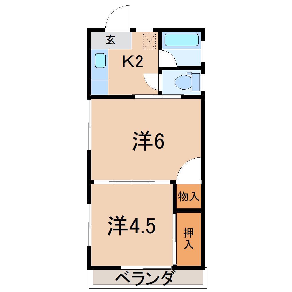 コーポラスか乃う(2K/2階)の間取り写真