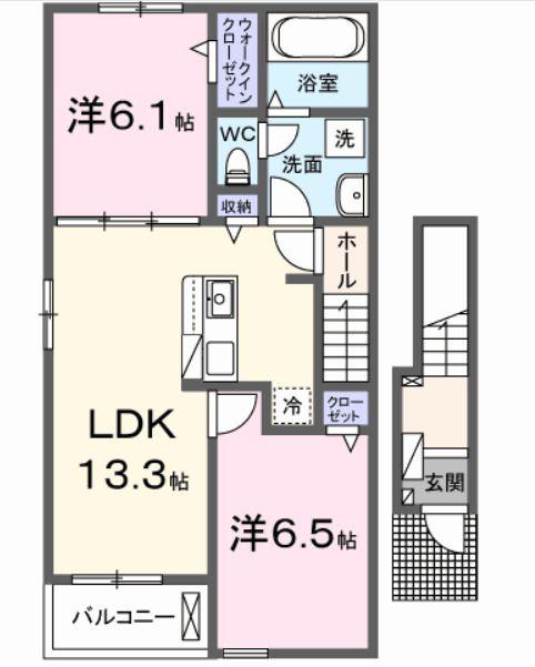 アンソレイユ(2LDK/2階)の間取り写真