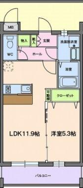エスペランサ高尾(1LDK/2階)の間取り写真