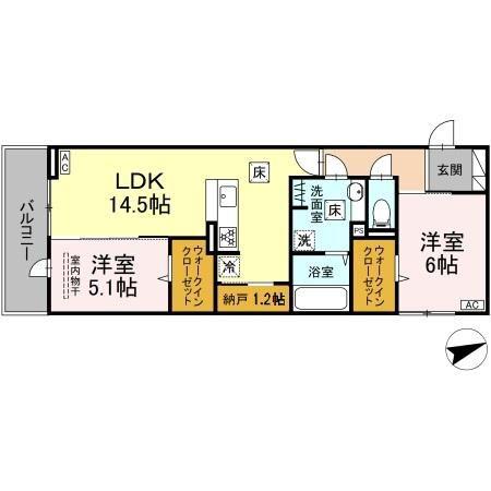 D-ROOM西熊本駅II(2LDK/1階)の間取り写真