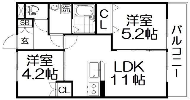 メゾンヴィオレ翔開(2LDK/1階)の間取り写真