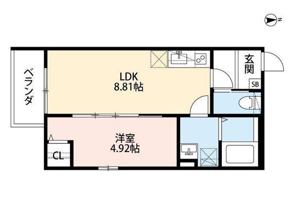 シャンティ北長尾(1LDK/3階)の間取り写真