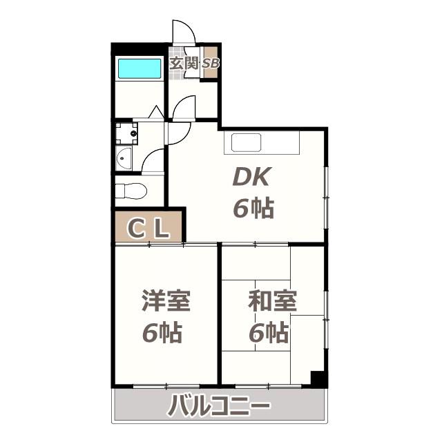 クリスタル長居(2LDK/5階)の間取り写真