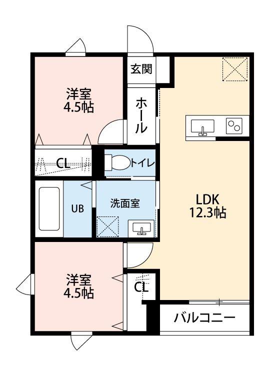 SEVEN STARS 野間口II(2LDK/2階)の間取り写真